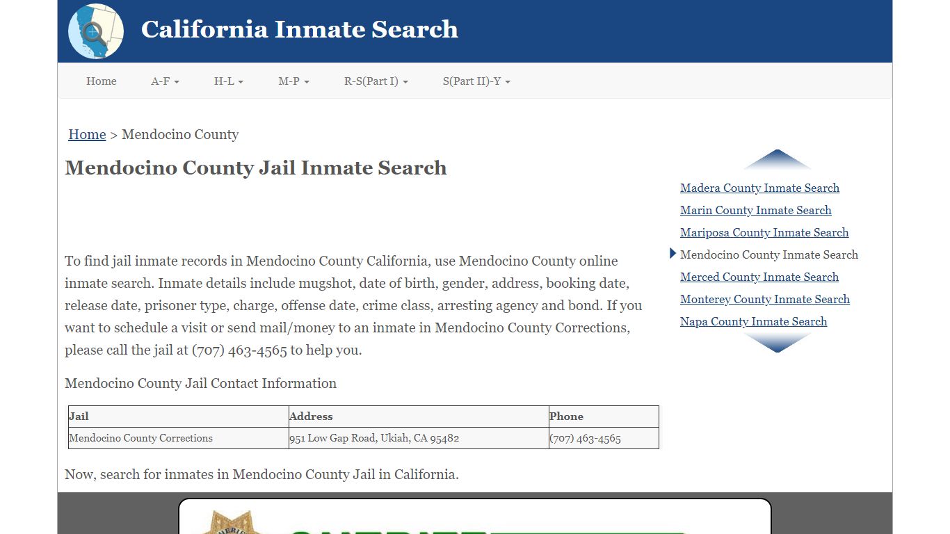 Mendocino County Jail Inmate Search